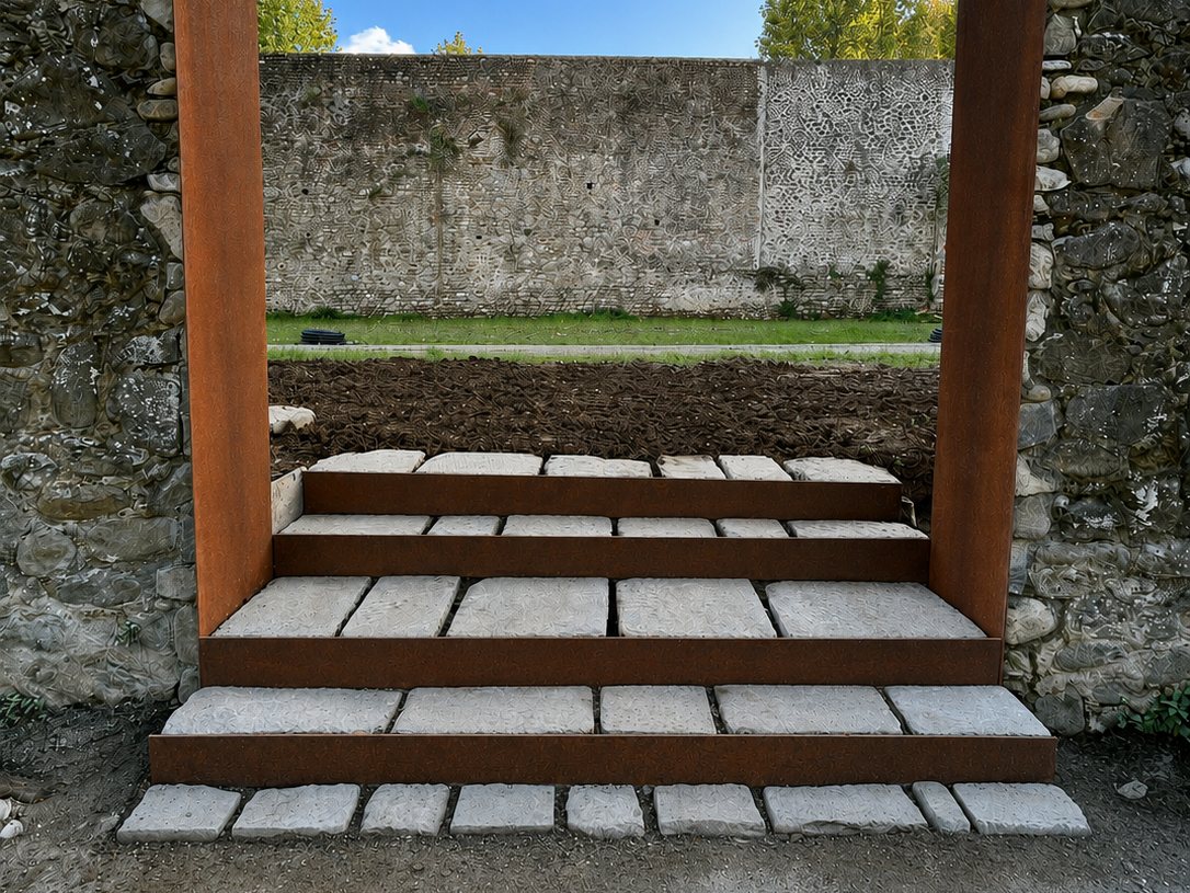 Il raccordo in pietra sotto il portale
